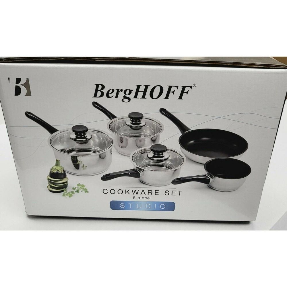 BergHOFF Cooking Pans SetVision 8 Piece Stainless Steel Cookware NEW